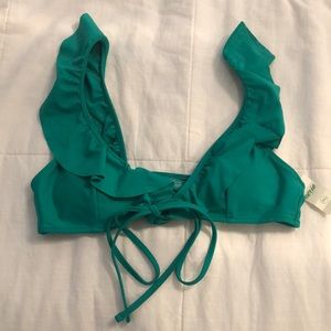 Aerie green bikini ruffle top small NWT